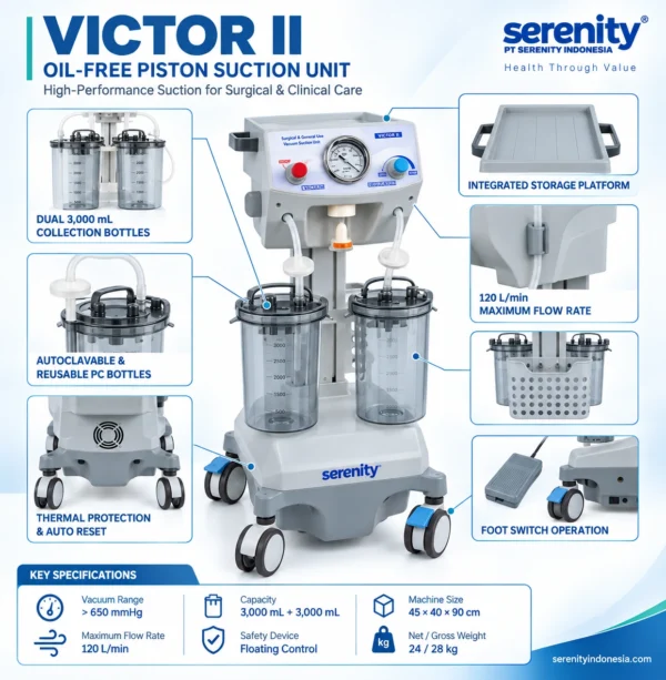Serenity Victor II surgical suction unit tampak depan