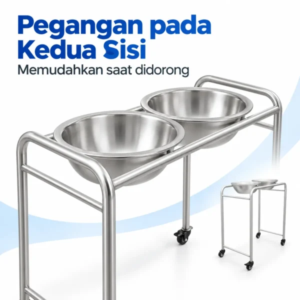 Pegangan pada dua sisi Bowl Stand Double rumah sakit Serenity SRE1301 tampak samping