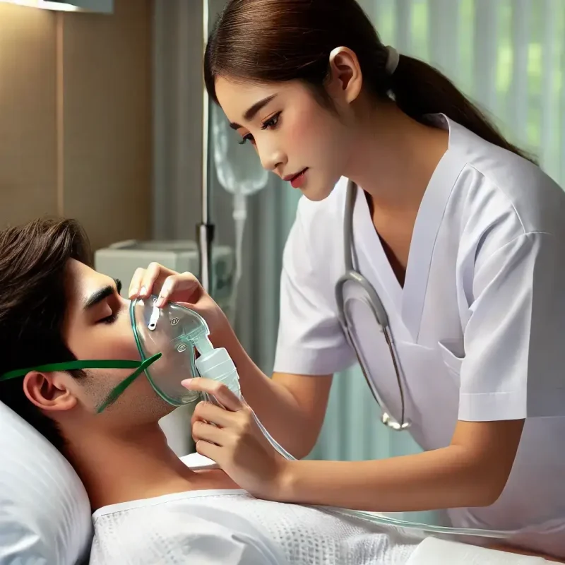 suster memasangkan oksigen mask pada pasien